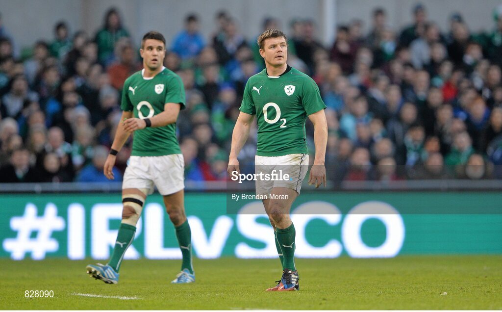2 February 2014; Ireland's Conor Murray, left, and Bruian O'Driscoll leave the field after being substituted in the 73rd minute. RBS Six Nations Rugby Championship, Ireland v Scotland, Aviva Stadium, Lansdowne Road, Dublin. Picture credit: Brendan Moran / SPORTSFILE