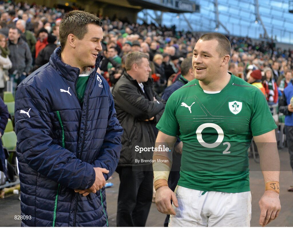 2 February 2014; Ireland's Jonathan Sexton, left, and Cian Healy after the game. RBS Six Nations Rugby Championship, Ireland v Scotland, Aviva Stadium, Lansdowne Road, Dublin. Picture credit: Brendan Moran / SPORTSFILE