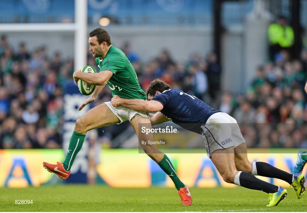2 February 2014; Dave Kearney, Ireland, is tackled by Alex Dunbar, Scotland. RBS Six Nations Rugby Championship, Ireland v Scotland, Aviva Stadium, Lansdowne Road, Dublin. Photo by Sportsfile