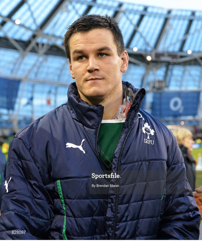 2 February 2014; Ireland's Jonathan Sexton, with an ice pack on his left shoulder, after the game. RBS Six Nations Rugby Championship, Ireland v Scotland, Aviva Stadium, Lansdowne Road, Dublin. Picture credit: Brendan Moran / SPORTSFILE