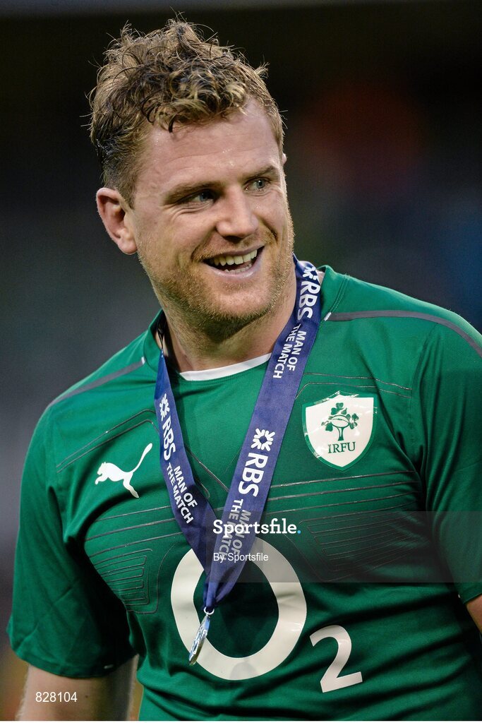 2 February 2014; Man of the match Jamie Heaslip, Ireland, after the game. RBS Six Nations Rugby Championship, Ireland v Scotland, Aviva Stadium, Lansdowne Road, Dublin. Photo by Sportsfile