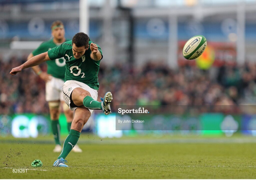 2 February 2014; Jonathan Sexton, Ireland, kicks a conversion. RBS Six Nations Rugby Championship, Ireland v Scotland, Aviva Stadium, Lansdowne Road, Dublin. Picture credit: John Dickson / SPORTSFILE