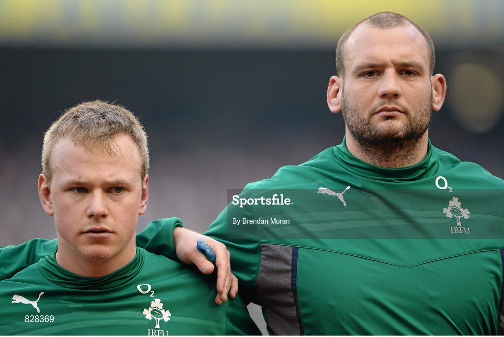 2 February 2014; Luke Marshall, left, and Dan Tuohy, Ireland. RBS Six Nations Rugby Championship, Ireland v Scotland, Aviva Stadium, Lansdowne Road, Dublin. Picture credit: Brendan Moran / SPORTSFILE