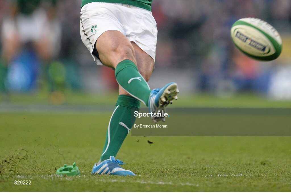 2 February 2014; A general view of a rugby player kicking a rugby ball. RBS Six Nations Rugby Championship, Ireland v Scotland, Aviva Stadium, Lansdowne Road, Dublin. Picture credit: Brendan Moran / SPORTSFILE