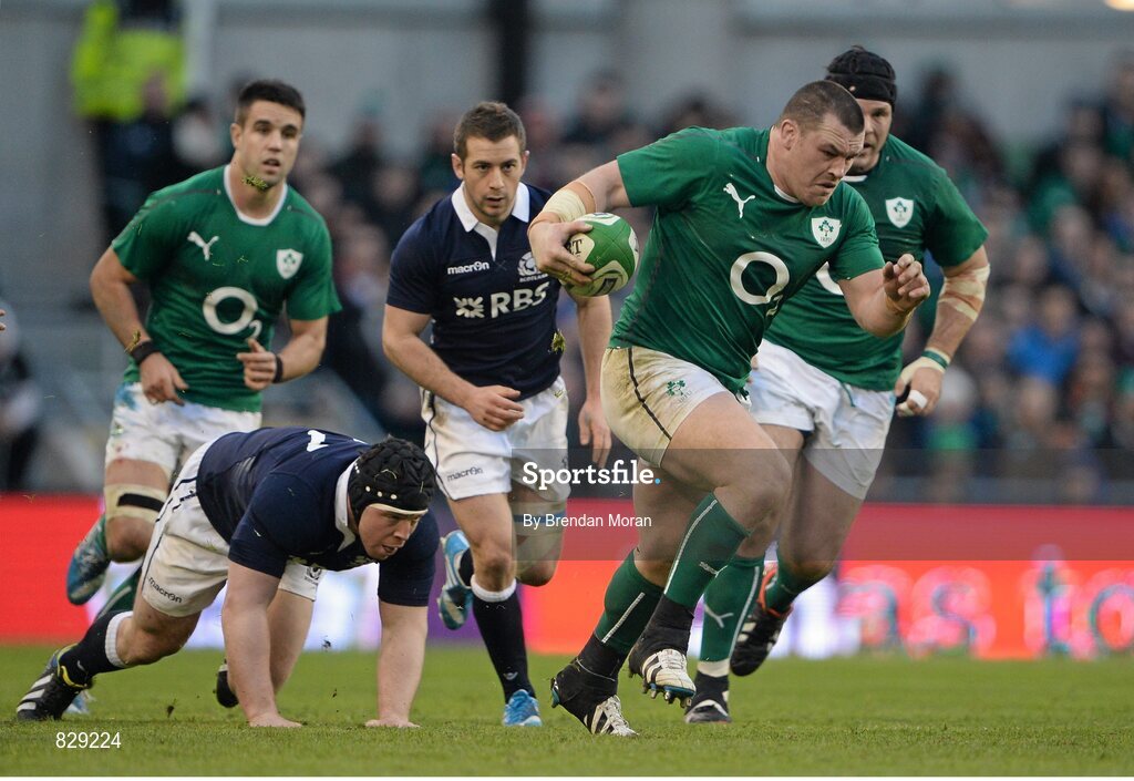 2 February 2014; Cian Healy, Ireland, on the attack against Scotland. RBS Six Nations Rugby Championship, Ireland v Scotland, Aviva Stadium, Lansdowne Road, Dublin. Picture credit: Brendan Moran / SPORTSFILE