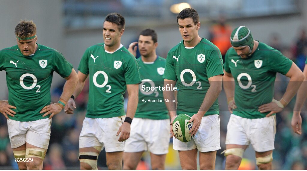 2 February 2014; Ireland players, from left, Jamie Heaslip, Conor Murray, Rob Kearney, Jonathan Sexton and Dan Tuohy. RBS Six Nations Rugby Championship, Ireland v Scotland, Aviva Stadium, Lansdowne Road, Dublin. Picture credit: Brendan Moran / SPORTSFILE