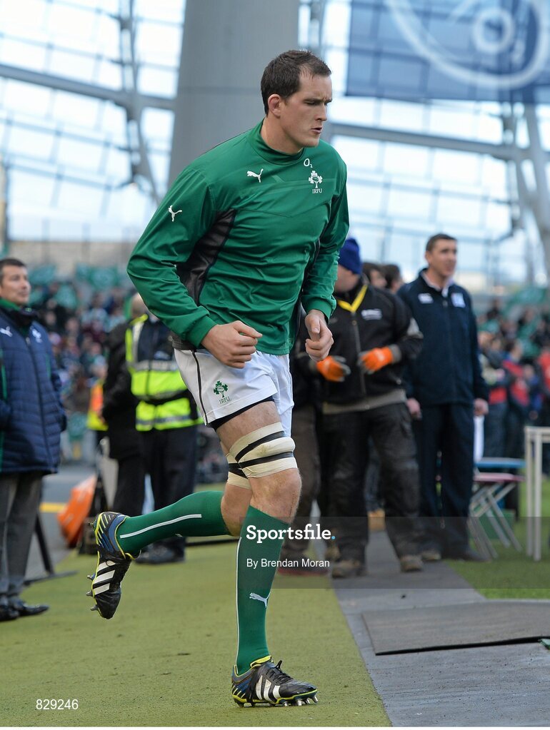 2 February 2014; Devin Toner, Ireland, runs out before the game. RBS Six Nations Rugby Championship, Ireland v Scotland, Aviva Stadium, Lansdowne Road, Dublin. Picture credit: Brendan Moran / SPORTSFILE