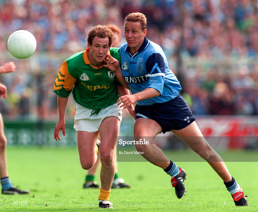 15 June 1997; Keith Barr of Dublin in action against Ollie Murphy of Meath during the Leinster GAA Senior Football Championship Quarter-Final match between Offaly and Wicklow at Croke Park in Dublin. Photo by David Maher/Sportsfile
