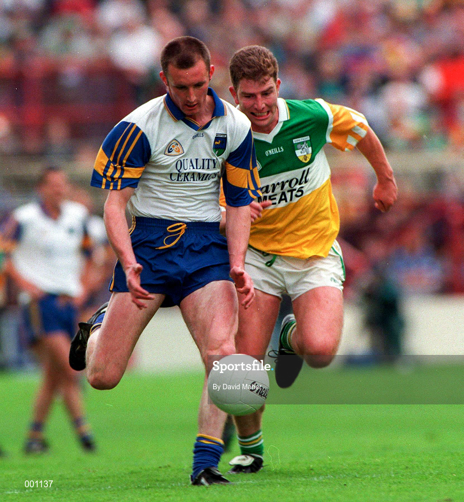 15 June 1997; Keith Byrne of Wicklow in action against Tom Coffey of Offaly during the Leinster GAA Senior Football Championship Quarter-Final match between Offaly and Wicklow at Croke Park in Dublin. Photo by David Maher/Sportsfile