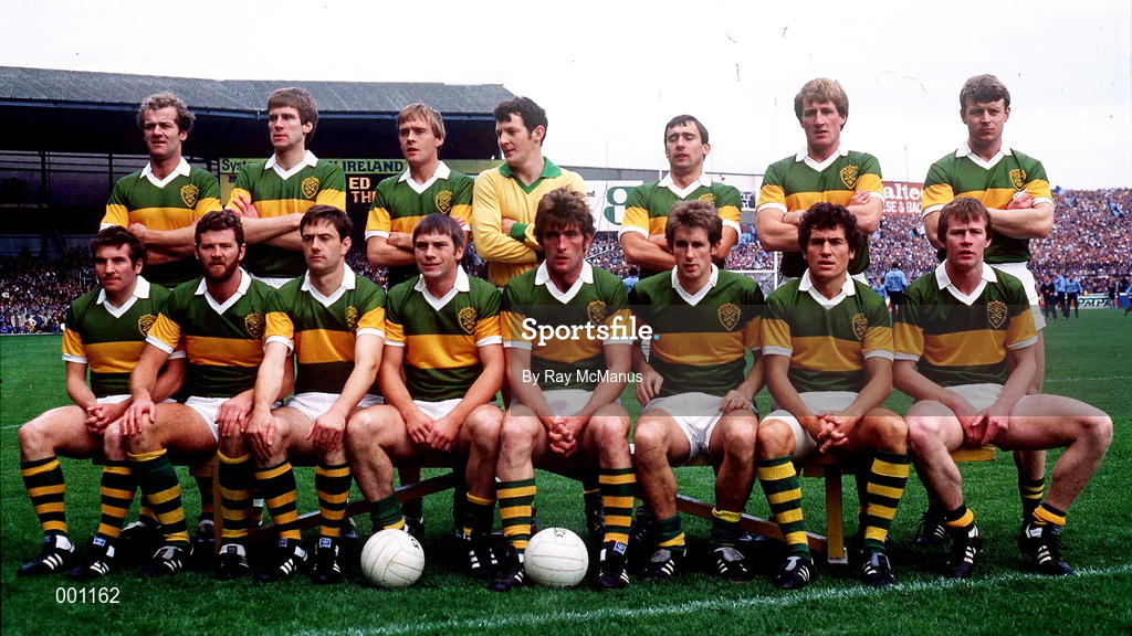 23 September 1984; The Kerry team, back row, from left, Jack O'Shea, Tom Spillane, Ger Lynch, Charlie Nelligan, Ogie Moran, Pat Spillane and Sean Walsh, with front from left, John Egan, Eoin Liston, Tommy Doyle, Paidi O'Shea, Ambrose O'Donavon, Mick Spillane, Ger Power and John Kennedy prior to the All-Ireland Senior Football Championship Final match between Kerry and Dublin at Croke Park in Dublin. Photo by Ray McManus/Sportsfile