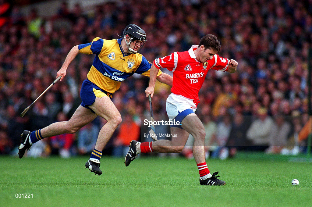 8 June 1997; Kevin Murray of Cork in action against Sean McMahon of Clare during the GAA Munster Senior Football Championship Semi-Final match between Clare and Cork at Gaelic Grounds in Limerick. Photo by Ray McManus/Sportsfile