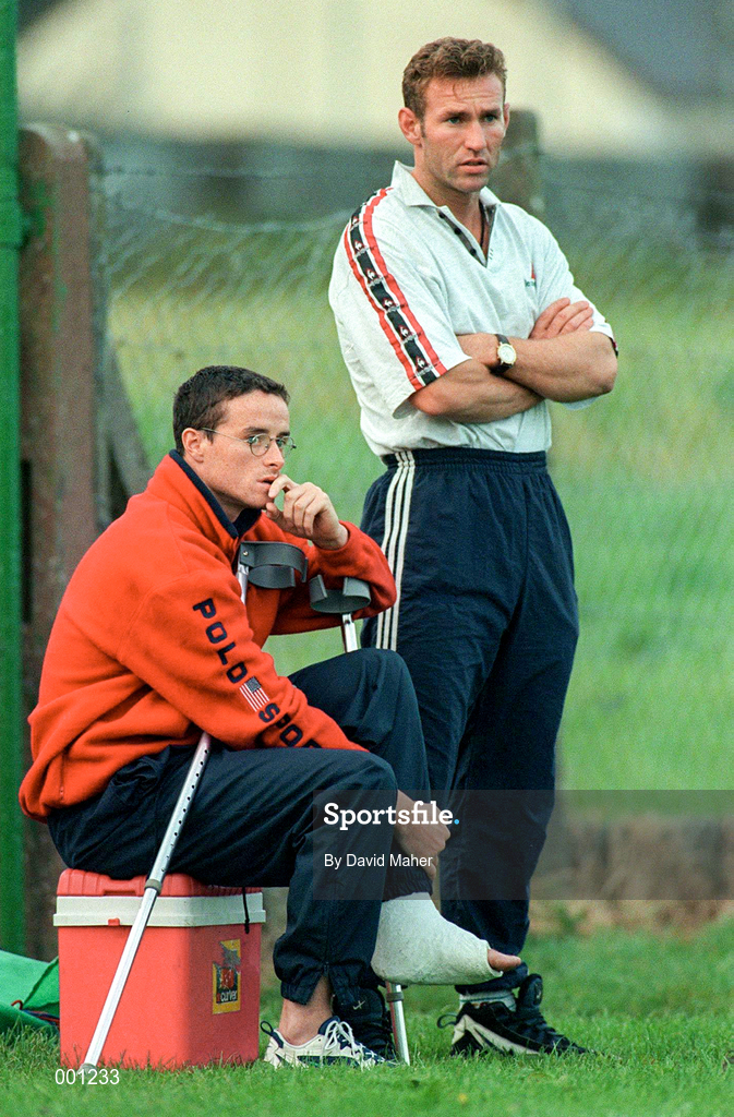16 September 1997; Kevin O'Neill, left, and Colm McMenamon during a GAA Football Mayo Training Session at Fr. O'Hara Memorial Park in Charlestown, Mayo. Photo by David Maher/Sportsfile