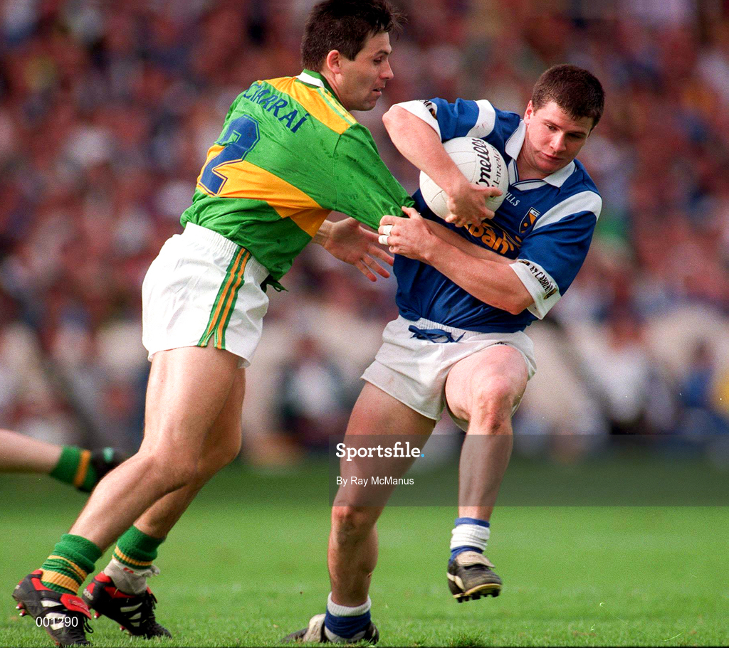 24 August 1997; Larry Reilly of Cavan in action against Stephen Stack of Kerry during the GAA Football All-Ireland Senior Championship Semi-Final match between Cavan and Kerry at Croke Park in Dublin. Photo by Ray McManus/Sportsfile