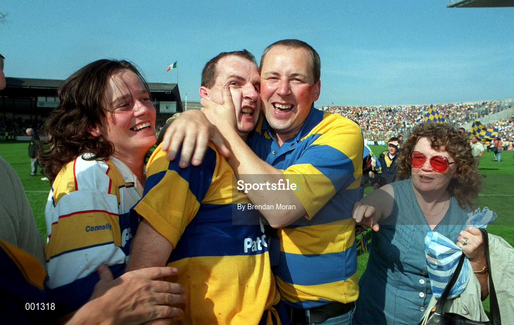 10 August 1997; Liam Doyle of Clare, second from left, is congratulated by Clare Supporters following the GAA All-Ireland Senior Hurling Championship Semi-Final match between Clare and Kilkenny at Croke Park in Dublin. Photo by Brendan Moran/Sportsfile