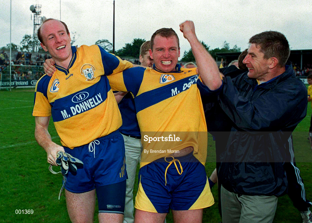 22 June 1997; Martin Daly and Donal O'Sullivan of Clare, celebrate following the GAA Munster Senior Football Championship Semi-Final match between Clare and Cork at Cusack Park in Ennis, Clare. Photo by Brendan Moran/Sportsfile