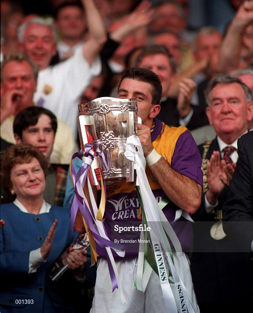 1 September 1996; Wexford captain Martin Storey kisses the Liam MacCarthy Cup following the GAA All-Ireland Senior Hurling Championship Final between Wexford and Limerick at Croke Park in Dublin. Photo by Brendan Moran/Sportsfile