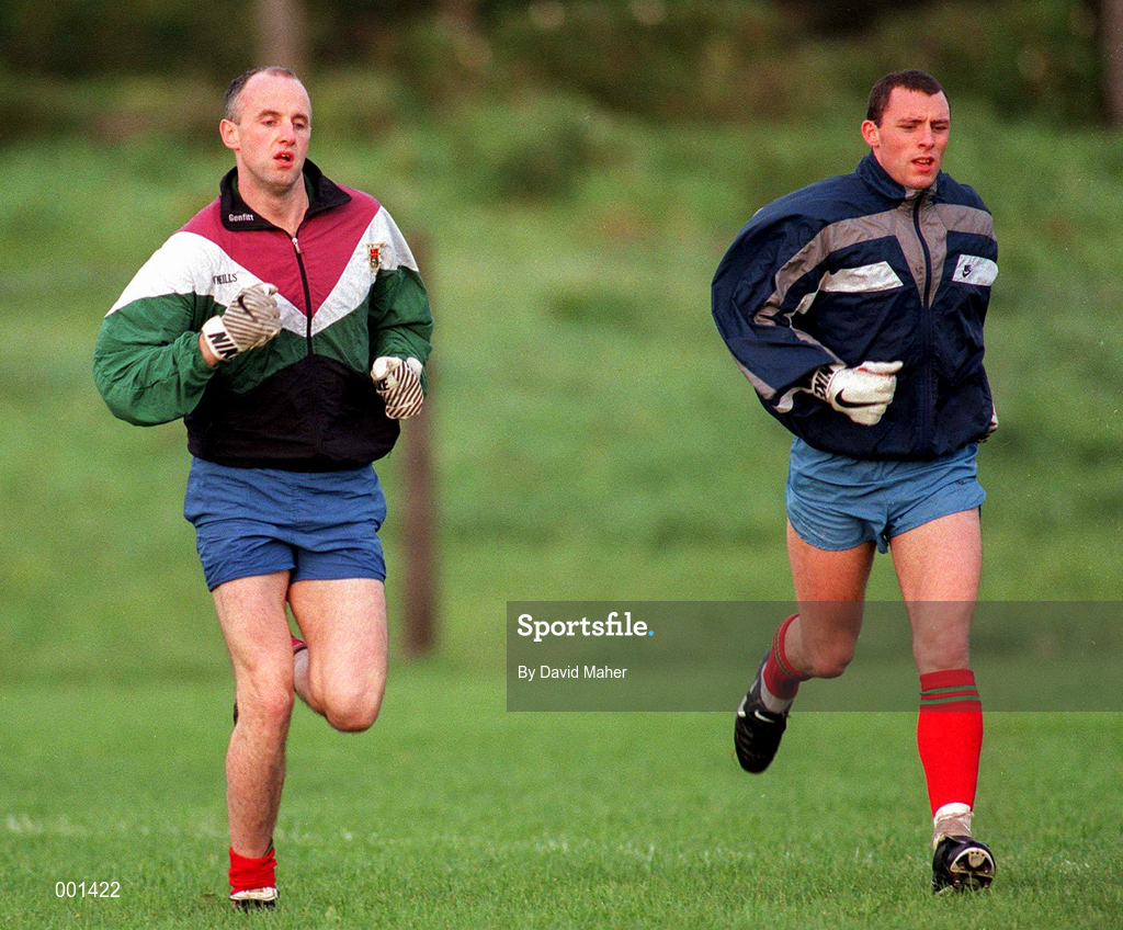 16 September 1997; Pat Holmes, left, and Kenneth Mortimer during a GAA Football Mayo Training Session at Fr. O'Hara Memorial Park in Charlestown, Mayo. Photo by David Maher/Sportsfile