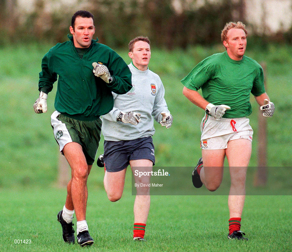 16 September 1997; Mayo players, from left, Liam McHale, Diarmuid Byrne and Ronan Golding during a GAA Football Mayo Training Session at Fr. O'Hara Memorial Park in Charlestown, Mayo. Photo by David Maher/Sportsfile