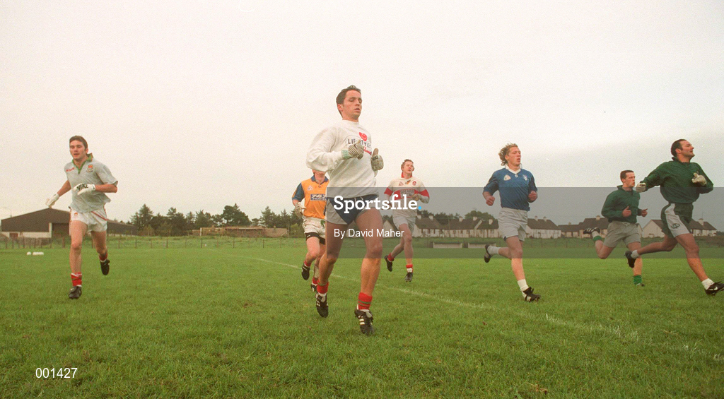 16 September 1997; Mayo captain Noel Connelly leads the way during a GAA Football Mayo Training Session at Fr. O'Hara Memorial Park in Charlestown, Mayo. Photo by David Maher/Sportsfile