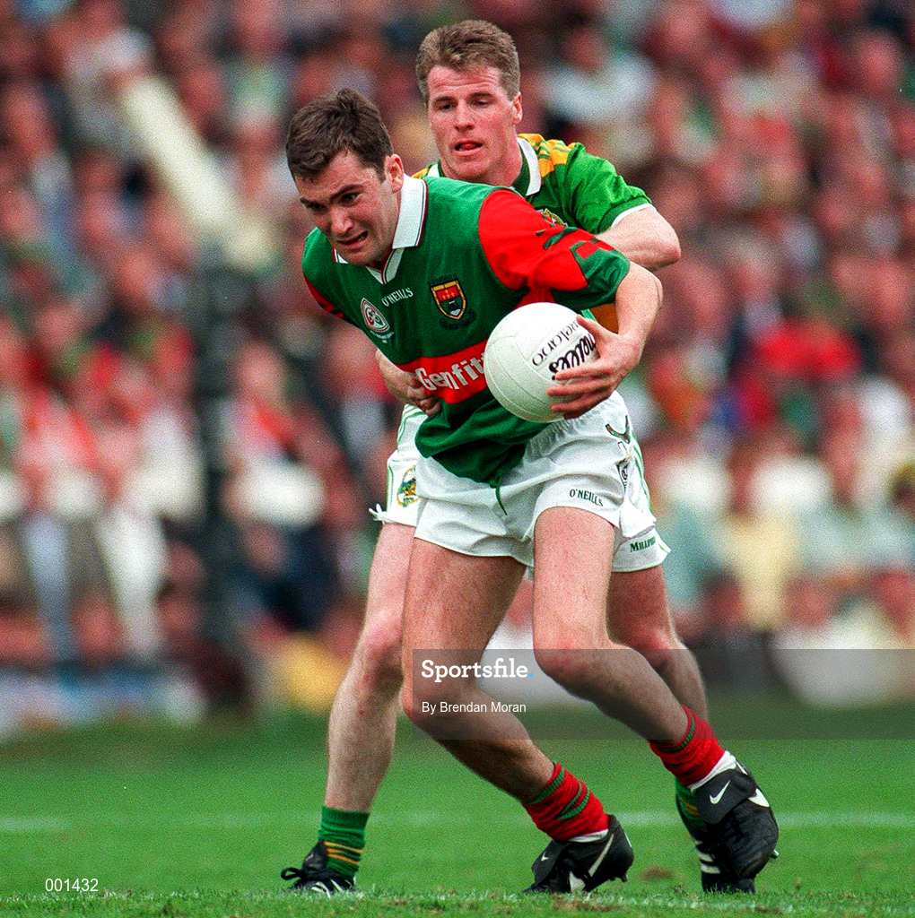 28 September 1997; James Horan of Mayo in action against Eamonn Breen of Kerry during the GAA Football All-Ireland Senior Championship Final match between Kerry and Mayo at Croke Park in Dublin. Photo by Brendan Moran/Sportsfile