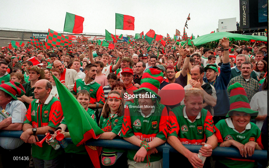 28 September 1997; Mayo fans during the GAA Football All-Ireland Senior Championship Final match between Kerry and Mayo at Croke Park in Dublin. Photo by Brendan Moran/Sportsfile