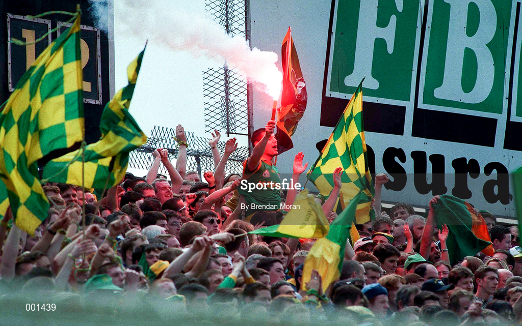 15 June 1997; Meath Fans celebrate during the Leinster GAA Senior Football Championship Quarter-Final match between Offaly and Wicklow at Croke Park in Dublin. Photo by Brendan Moran/Sportsfile