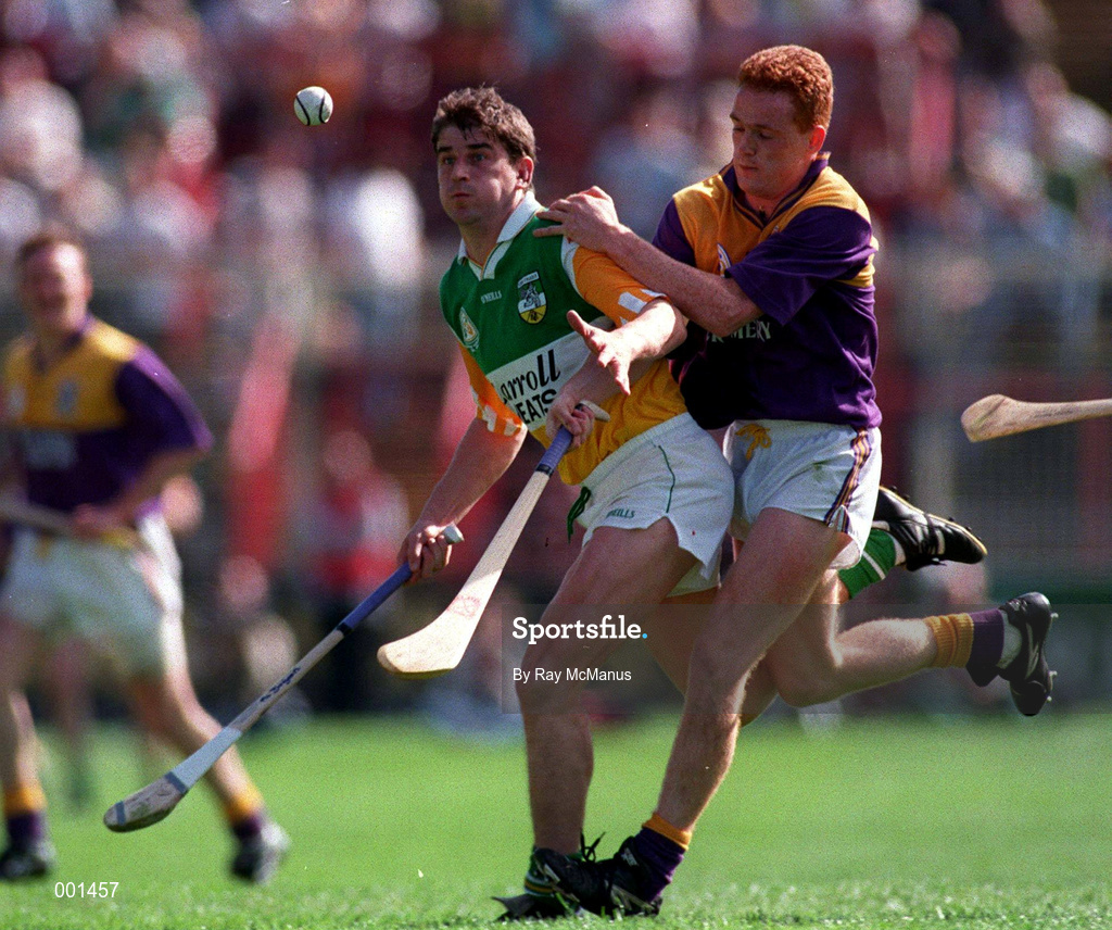 14 July 1996; Michael Duignan Offaly in action against Rod Guiney of Wexford during the GAA Leinster Senior Hurling Championship Final match between Wexford and Offaly at Croke Park in Dublin. Photo by Ray McManus/Sportsfile