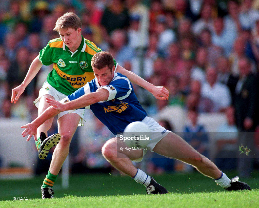 24 August 1997; Michael Russell of Kerry scores a goal despite the efforts of Philip Kermath of Cavan during the GAA Football All-Ireland Senior Championship Semi-Final match between Cavan and Kerry at Croke Park in Dublin. Photo by Ray McManus/Sportsfile