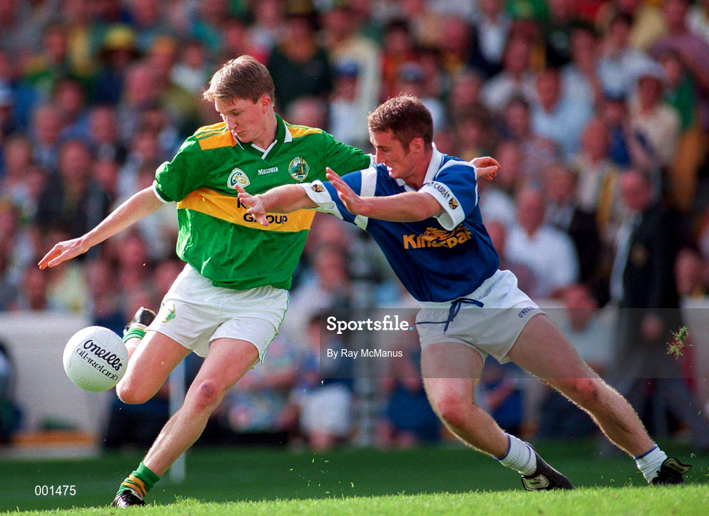 24 August 1997; Michael Russell of Kerry scores a goal despite the efforts of Philip Kermath of Cavan during the GAA Football All-Ireland Senior Championship Semi-Final match between Cavan and Kerry at Croke Park in Dublin. Photo by Ray McManus/Sportsfile