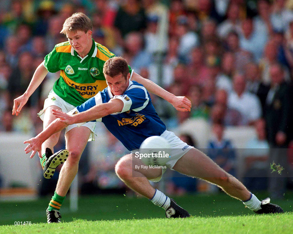 24 August 1997; Michael Russell of Kerry scores a goal despite the efforts of Philip Kermath of Cavan during the GAA Football All-Ireland Senior Championship Semi-Final match between Cavan and Kerry at Croke Park in Dublin. Photo by Ray McManus/Sportsfile