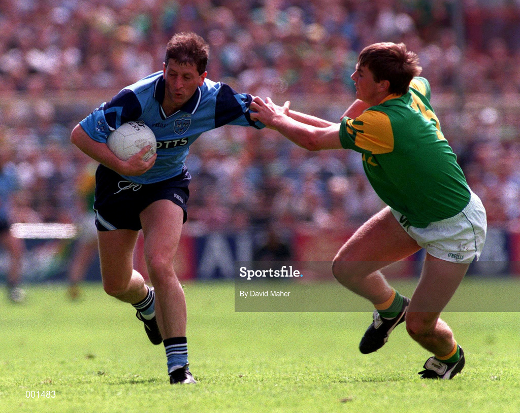 15 June 1997; Mick Galvin of Dublin in action against Darren Fay of Meath during the Leinster GAA Senior Football Championship Quarter-Final match between Offaly and Wicklow at Croke Park in Dublin. Photo by David Maher/Sportsfile