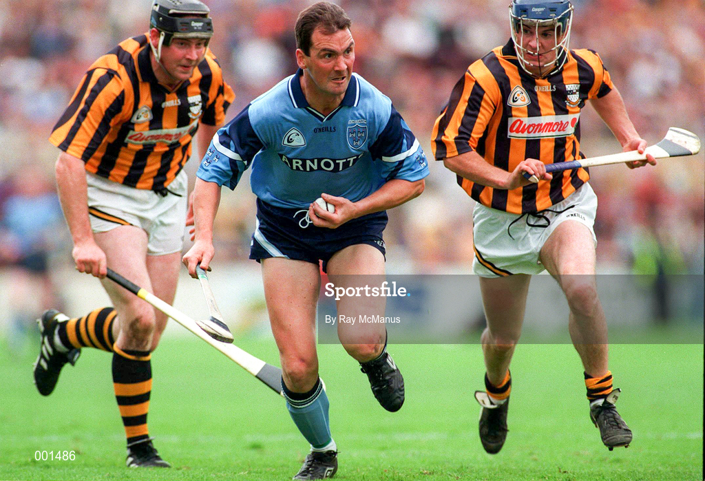 22 June 1997; Mick Morrisey of Dublin in action agaist Pat O'Neill, left, and Dan O'Neill of Kilkenny during the GAA Leinster Senior Hurling Championship Semi-Final match between Kilkenny and Dublin at Croke Park in Dublin. Photo by Ray McManus/Sportsfile