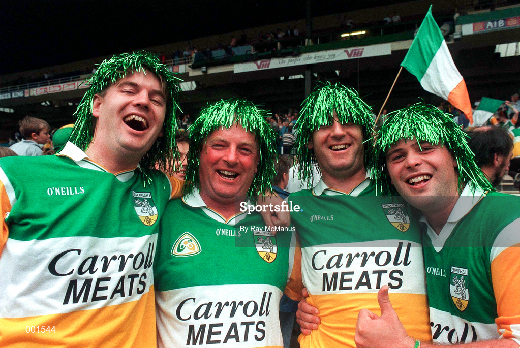 16 August 1997; Offaly fans celebrate following the Leinster GAA Senior Football Championship Final match between Offaly and Meath at Croke Park in Dublin. Photo by Ray McManus/Sportsfile