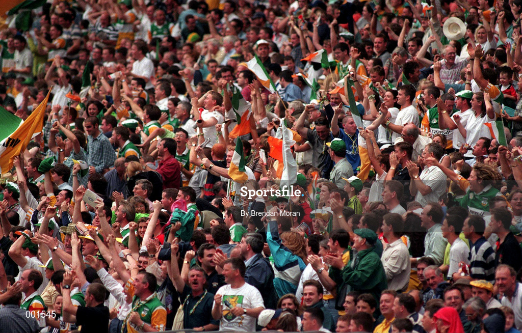 16 August 1997; Offaly supporters during the Leinster GAA Senior Football Championship Final match between Offaly and Meath at Croke Park in Dublin. Photo by Brendan Moran/Sportsfile