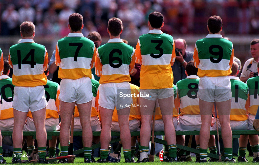 14 July 1996; Offaly team pose for their portrait prior to the GAA Leinster Senior Hurling Championship Final match between Wexford and Offaly at Croke Park in Dublin. Photo by Ray McManus/Sportsfile