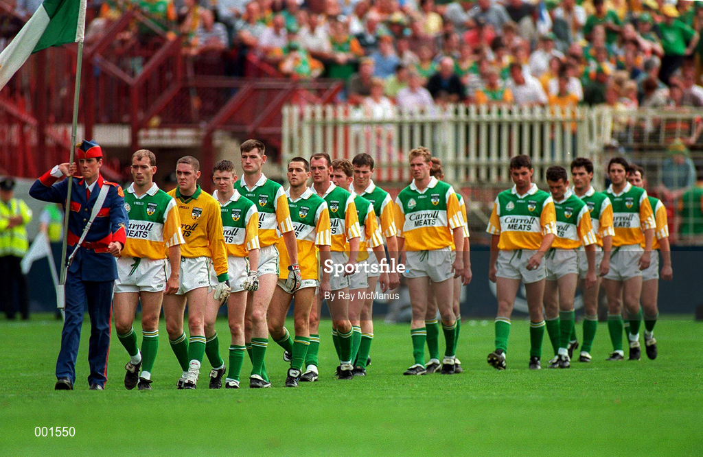 16 August 1997; The Offaly team parade prior to the Leinster GAA Senior Football Championship Final match between Offaly and Meath at Croke Park in Dublin. Photo by Ray McManus/Sportsfile