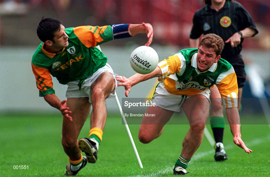 16 August 1997; Tom Coffey of Offaly in action against Nigel Nestor of Meath during the Leinster GAA Senior Football Championship Final match between Offaly and Meath at Croke Park in Dublin. Photo by Brendan Moran/Sportsfile