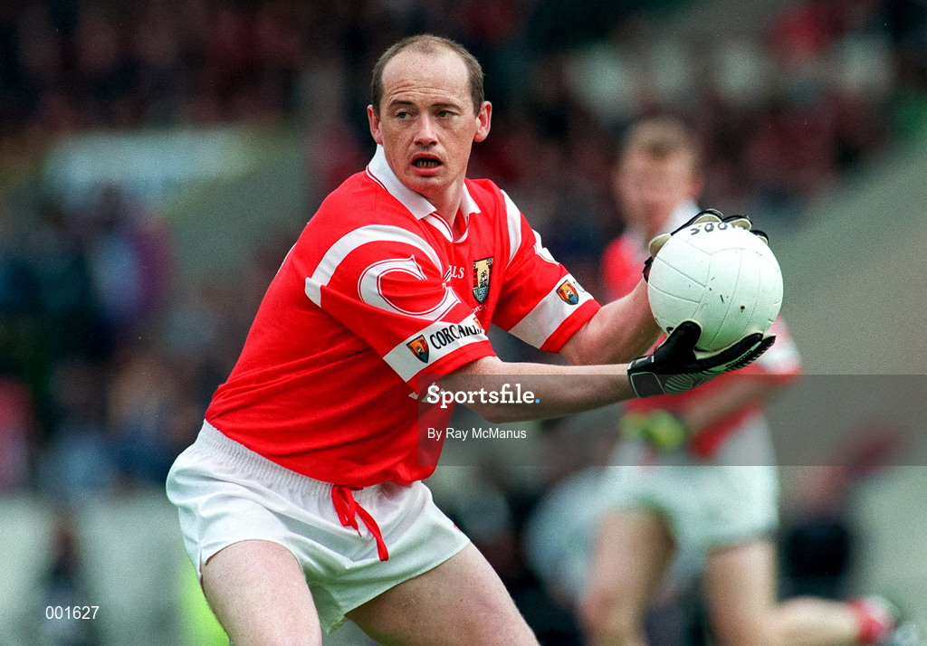 4 May 1997; Niall Cahalane of Cork in action against Dara Ó Cinnéide of Kerry during the National Football League Final match between Cork and Kerry at Páirc Uí Chaoimh in Cork. Photo by Ray McManus/Sportsfile