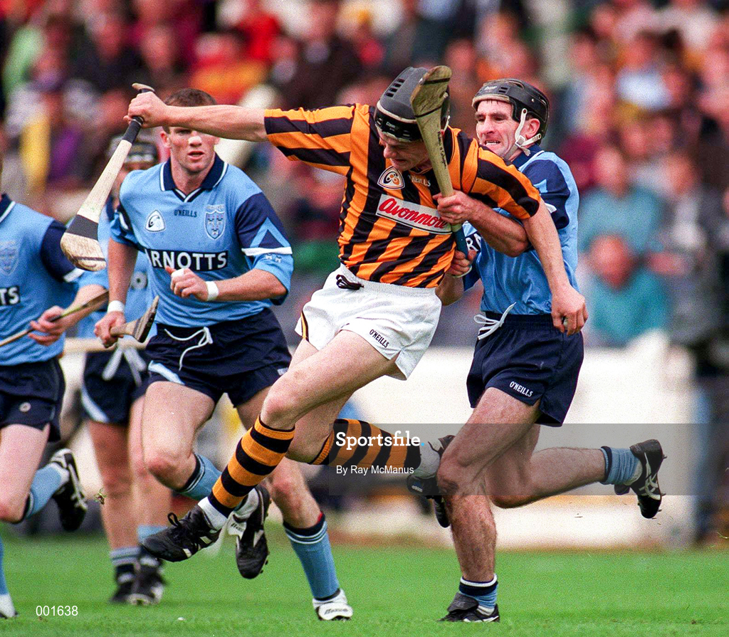 22 June 1997; Niall Maloney of Kilkenny in action against Andy O'Callaghan of Dublin during the GAA Leinster Senior Hurling Championship Semi-Final match between Kilkenny and Dublin at Croke Park in Dublin. Photo by Ray McManus/Sportsfile