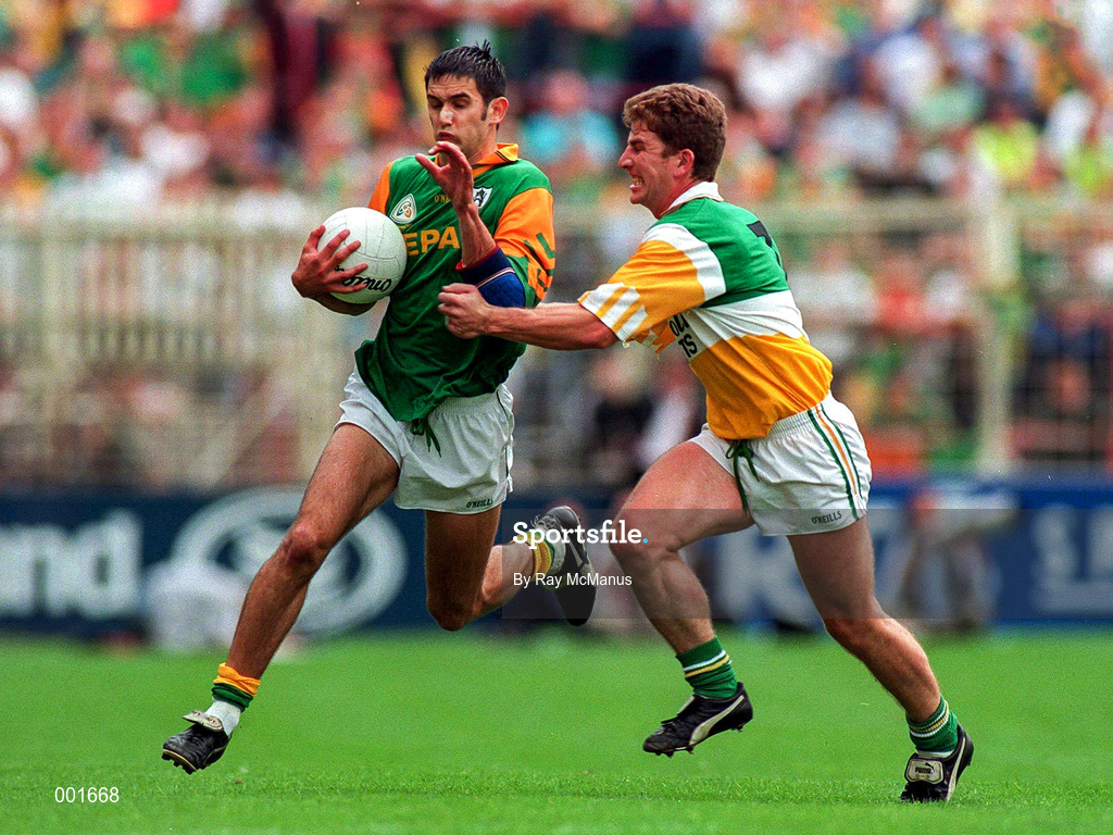 16 August 1997; Nigel Nestor of Meath in action against Tom Coffey of Offaly during the Leinster GAA Senior Football Championship Final match between Offaly and Meath at Croke Park in Dublin. Photo by Ray McManus/Sportsfile