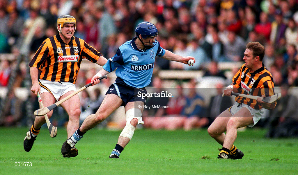 22 June 1997; Paddy Brady of Dublin in action against Charlie Carter and Canice Brennan of Kilkenny during the GAA Leinster Senior Hurling Championship Semi-Final match between Kilkenny and Dublin at Croke Park in Dublin. Photo by Ray McManus/Sportsfile