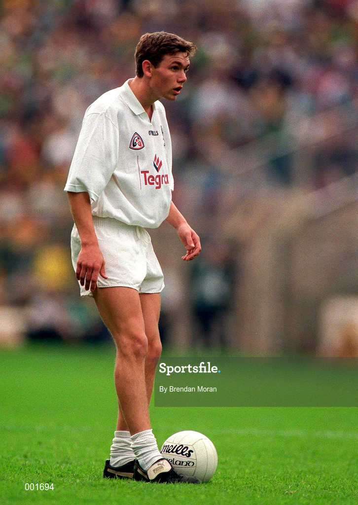 6 July 1997; Padraig Graven of Kildare lines up a free during the Leinster GAA Senior Football Championship Semi-Final match between Kildare and Meath at Croke Park in Dublin. Photo by Brendan Moran/Sportsfile