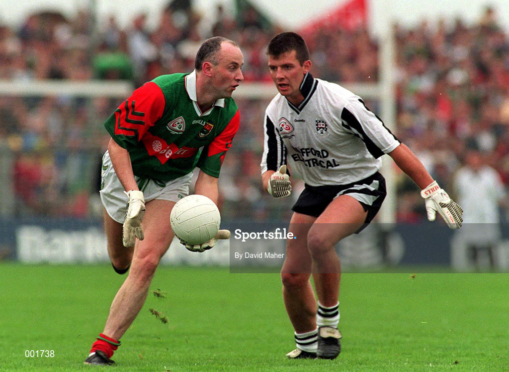 3 August 1997; Pat Holmes of Mayo, in action against Paul Taylor of Sligo during the GAA Connacht Senior Football Championship Final match between Mayo and Sligo at Dr. Hyde Park in Roscommon. Photo by David Maher/Sportsfile