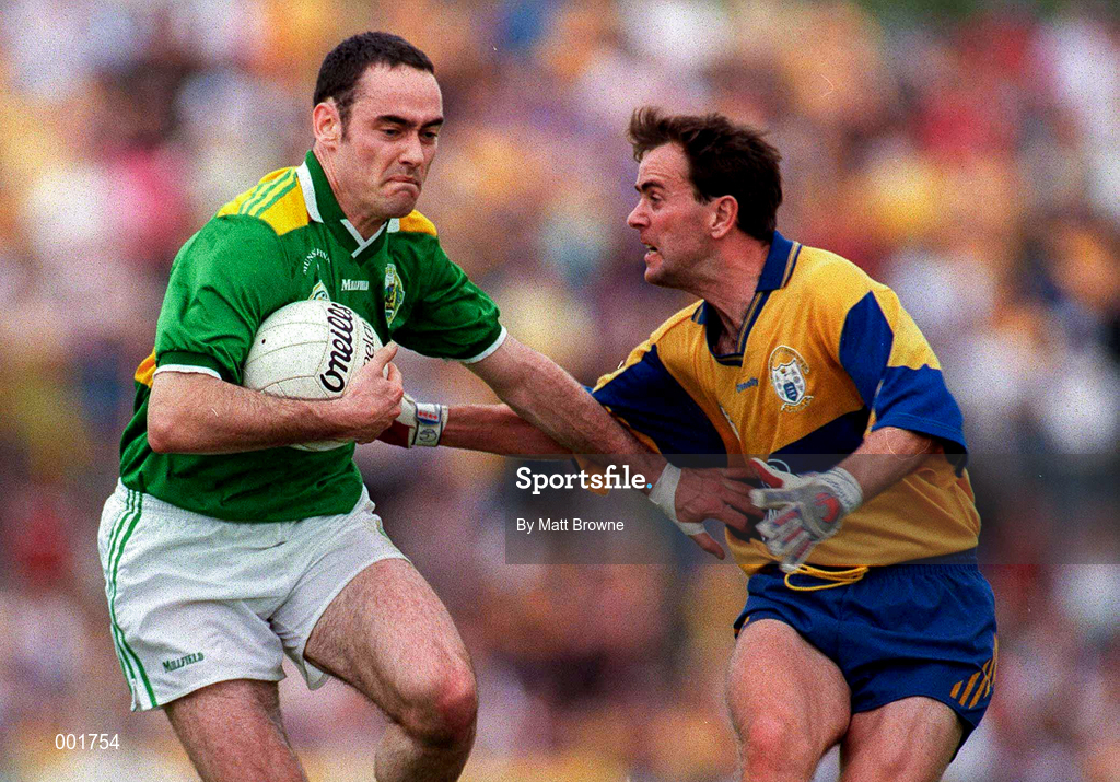 20 July 1997; Pa Laide of Kerry in action against John Enright of Clare during the GAA Munster Senior Football Championship Final match between Kerry and Clare at Gaelic Grounds in Limerick. Photo by Matt Browne/Sportsfile