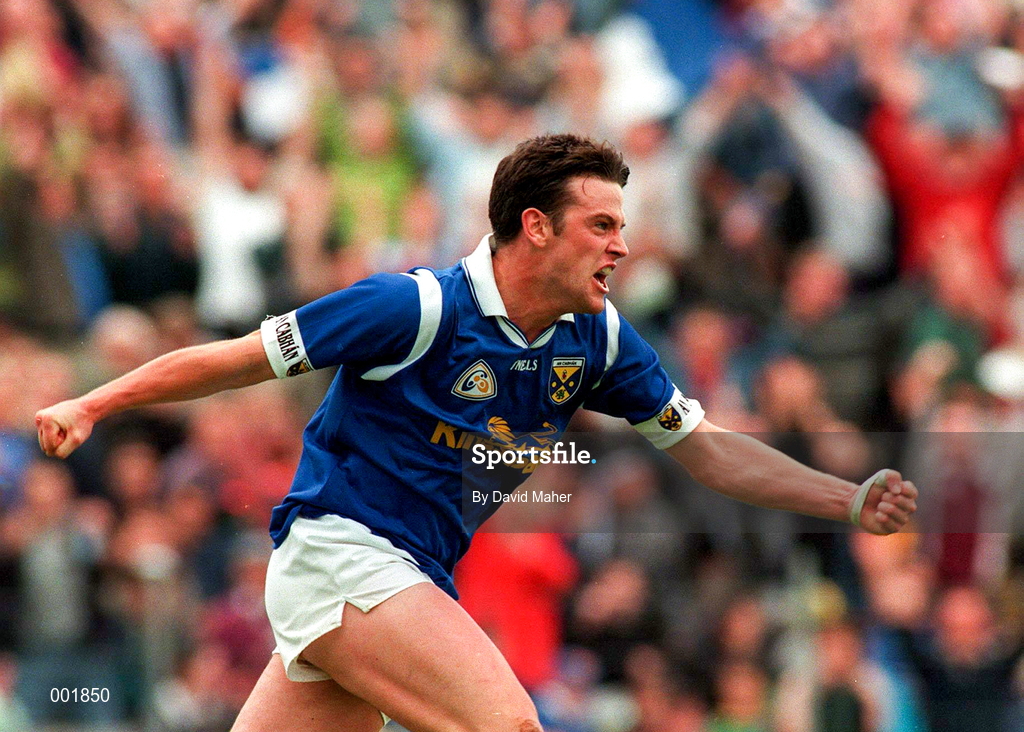 22 June 1997; Peter Reilly of Cavan celebrates after scoring his side's second goal during the Ulster GAA Football Senior Championship Semi-Final match between Cavan and Donegal at St. Tiernach's Park in Clones, Monaghan. Photo by David Maher/Sportsfile