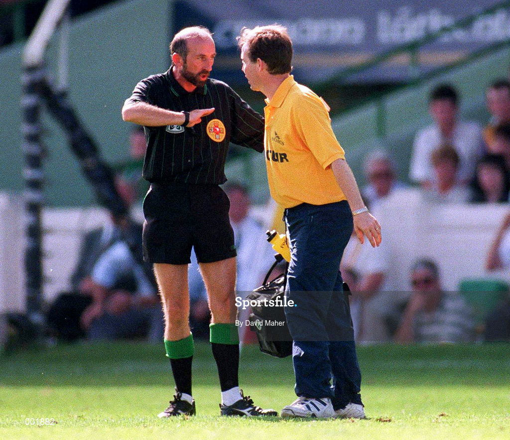 17 August 1997; Referee Joe O'Leary books the Wexford team doctor for encroaching onto the pitch during the GAA All-Ireland Senior Hurling Championship Semi-Final match between Tipperary and Wexford at Croke Park in Dublin. Photo by David Maher/Sportsfile