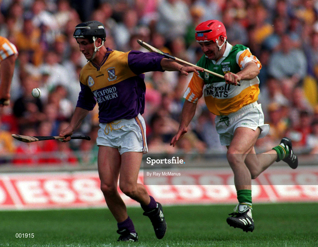 14 July 1996; Rory McCarthy of Wexford in action against Martin Hanamy of Offaly during the GAA Leinster Senior Hurling Championship Final between Wexford and Offaly at Croke Park in Dublin. Photo by Ray McManus/Sportsfile