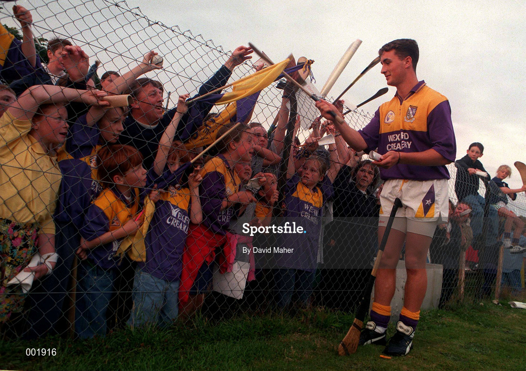 19 August 1996; Rory McCarthy of Wexford signs autographs for young admirerers following a Wexford Senior Hurling Training Session at Wexford Park in Wexford. Photo by David Maher/Sportsfile