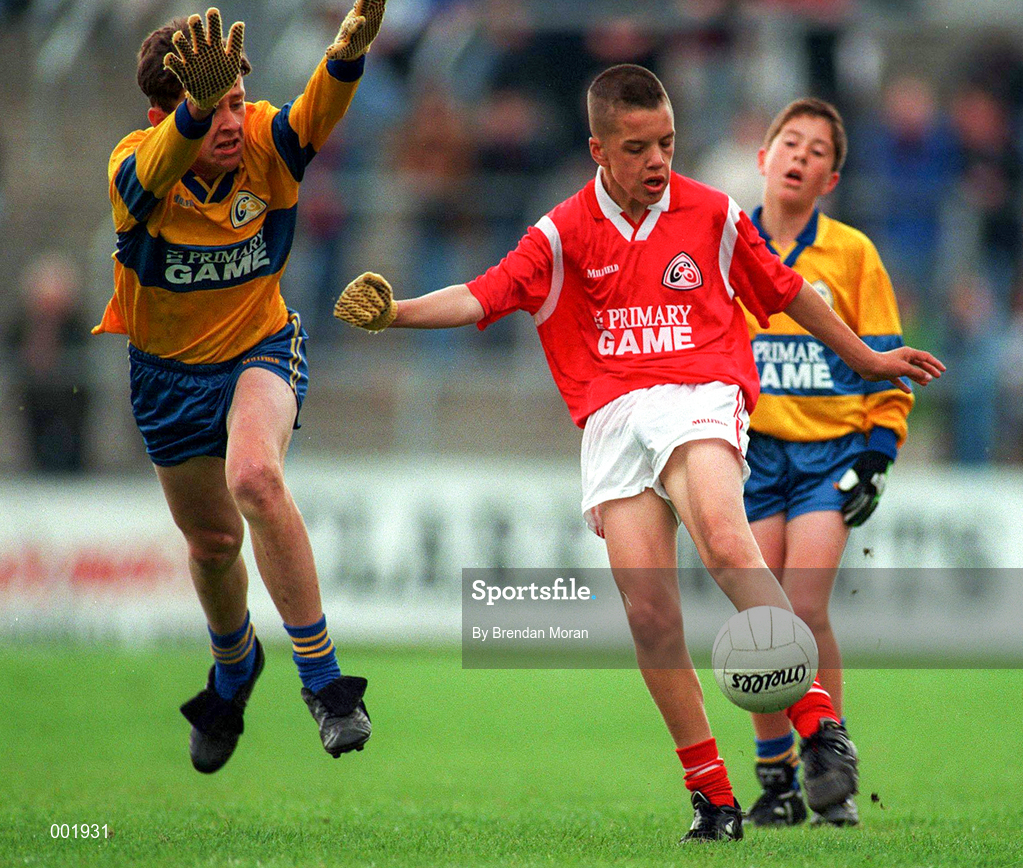 22 June 1997; Action from School-boys Football prior to the GAA Munster Senior Football Championship Semi-Final match between Clare and Cork at Cusack Park in Ennis, Clare. Photo by Brendan Moran/Sportsfile