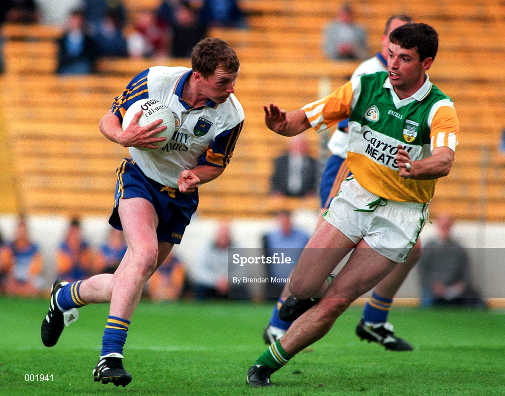 15 June 1997; Seamus Miley of Wicklow in action against Sean Grennan of Offaly during the Leinster GAA Senior Football Championship Quarter-Final match between Offaly and Wicklow at Croke Park in Dublin. Photo by Brendan Moran/Sportsfile